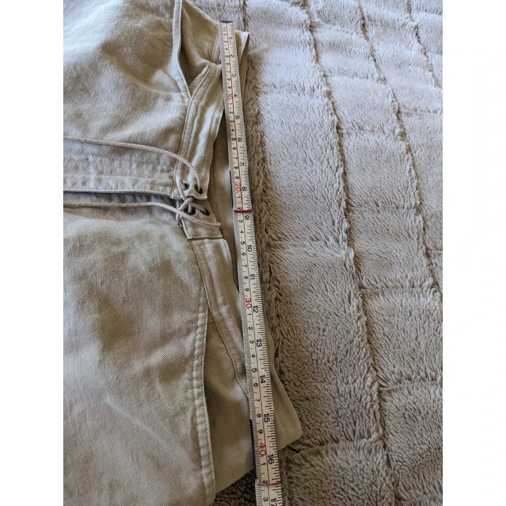 Talbots Petites Irish Linen Blend Pants Tan Khaki Lace Up Wide Leg Size 16P
